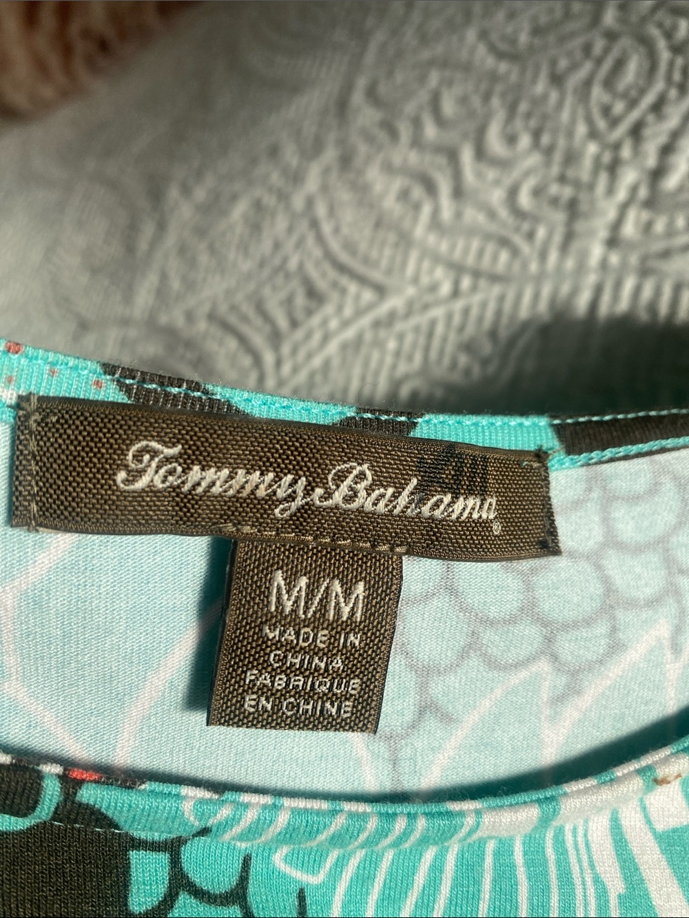 Tommy Bahama Teal and Black Floral Tank Dress With Ruching Waistline Sz M - Picture 3 of 13